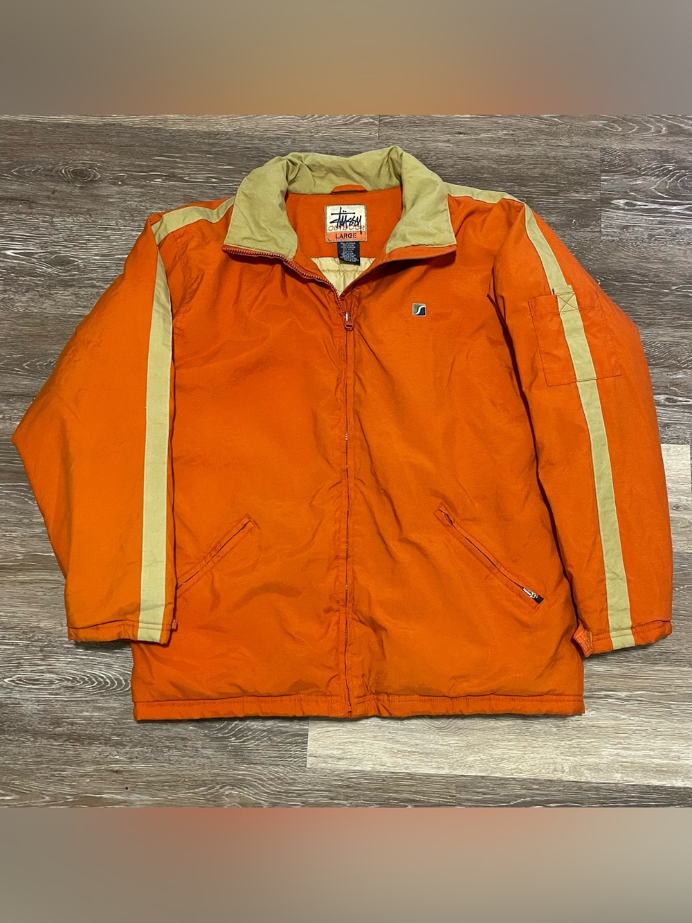Vintage Stussy Outdoor Snowboard Jacket Orange Beige Y2K Full Zip Winter Large